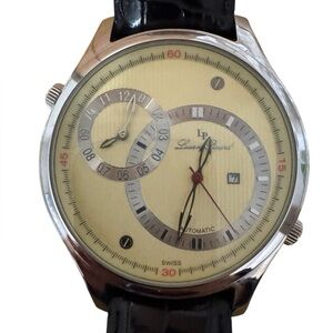 Lucien Piccard Cream Dial Duel Time Watch with Black Strap